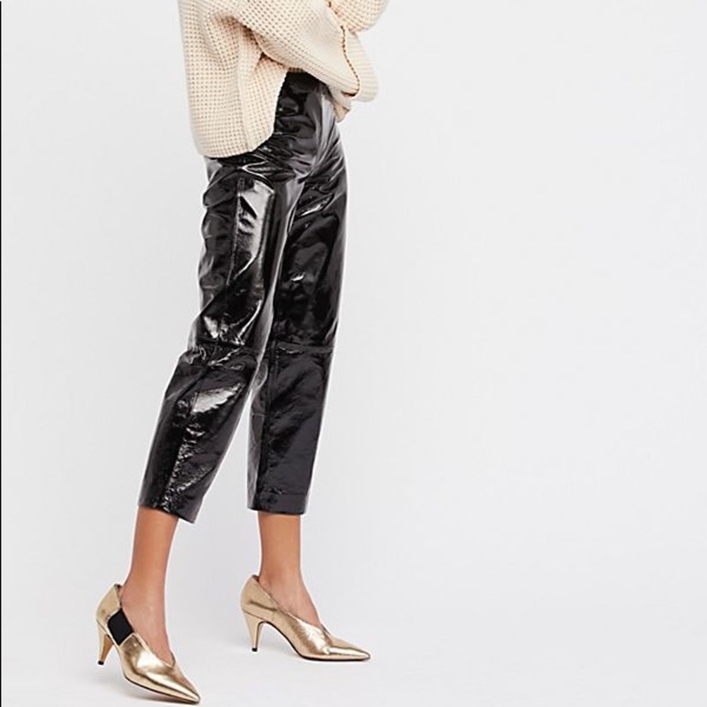 Free People Black Patent Lamb Skin Leather Pants
